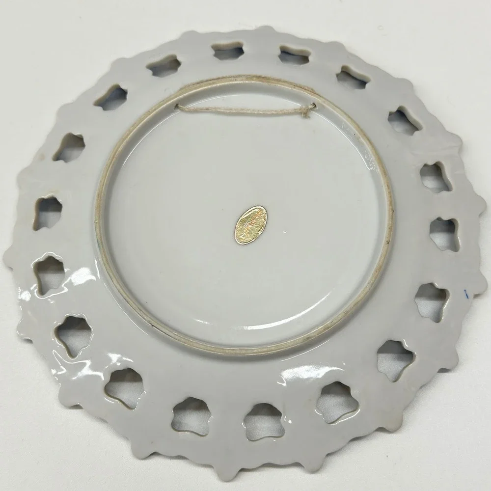 Vintage Mother Poem Collector Plate Reticulated Edge Blue Gold Trim Japan 8 inch